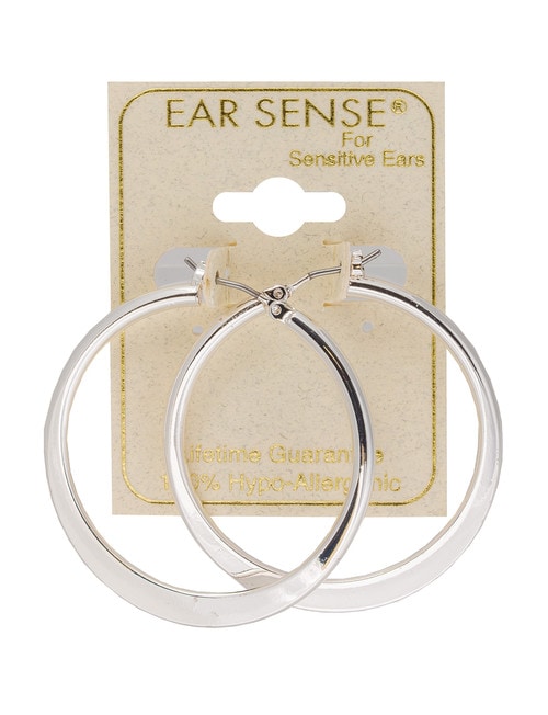 Earsense Flat Edge Click Hoop Earrings, Silver Tone, 35mm product photo