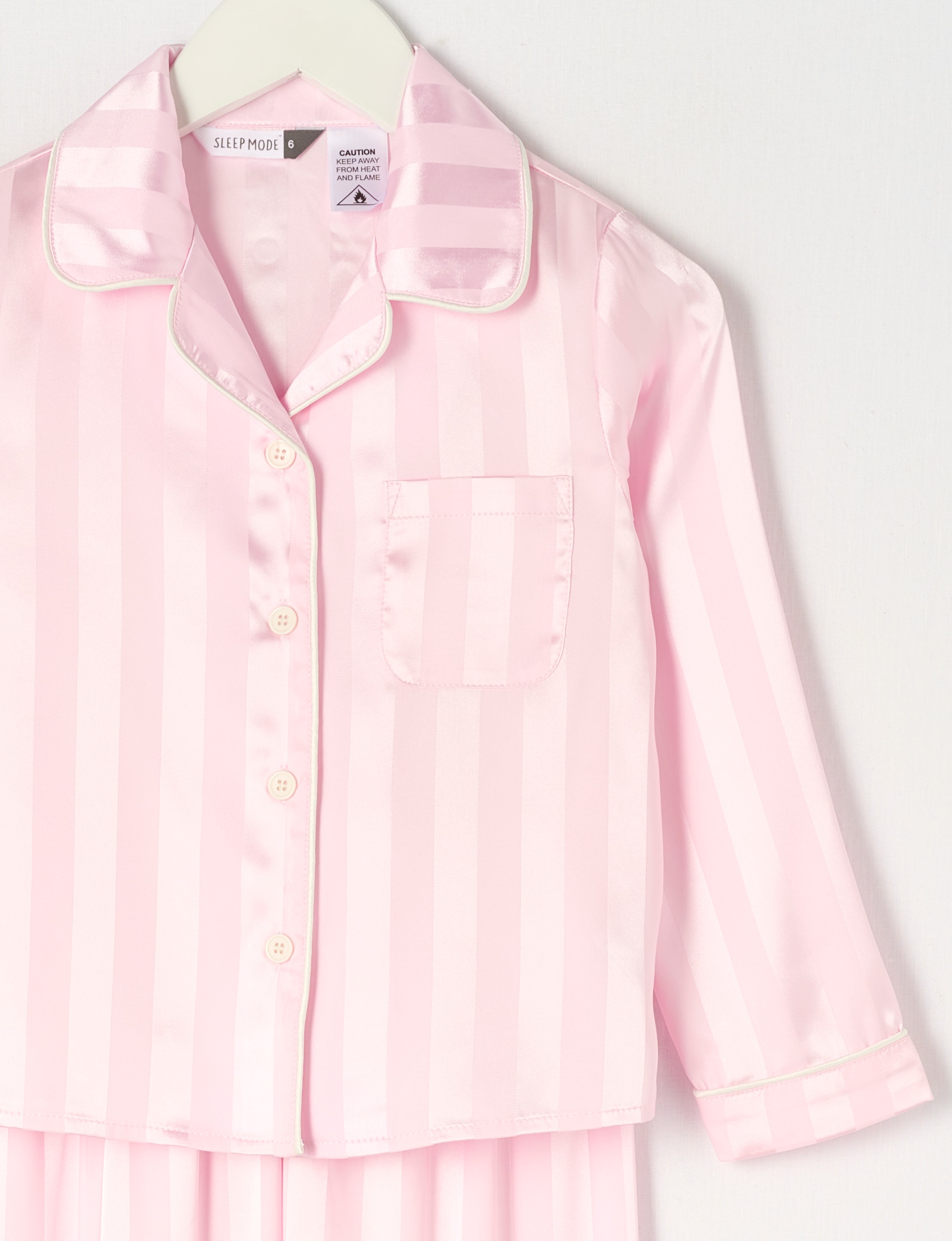 Sleep Mode Jacquard Stripe Long Sleeve Satin PJ Set, Light Pink, 2-8 product photo View 02 L