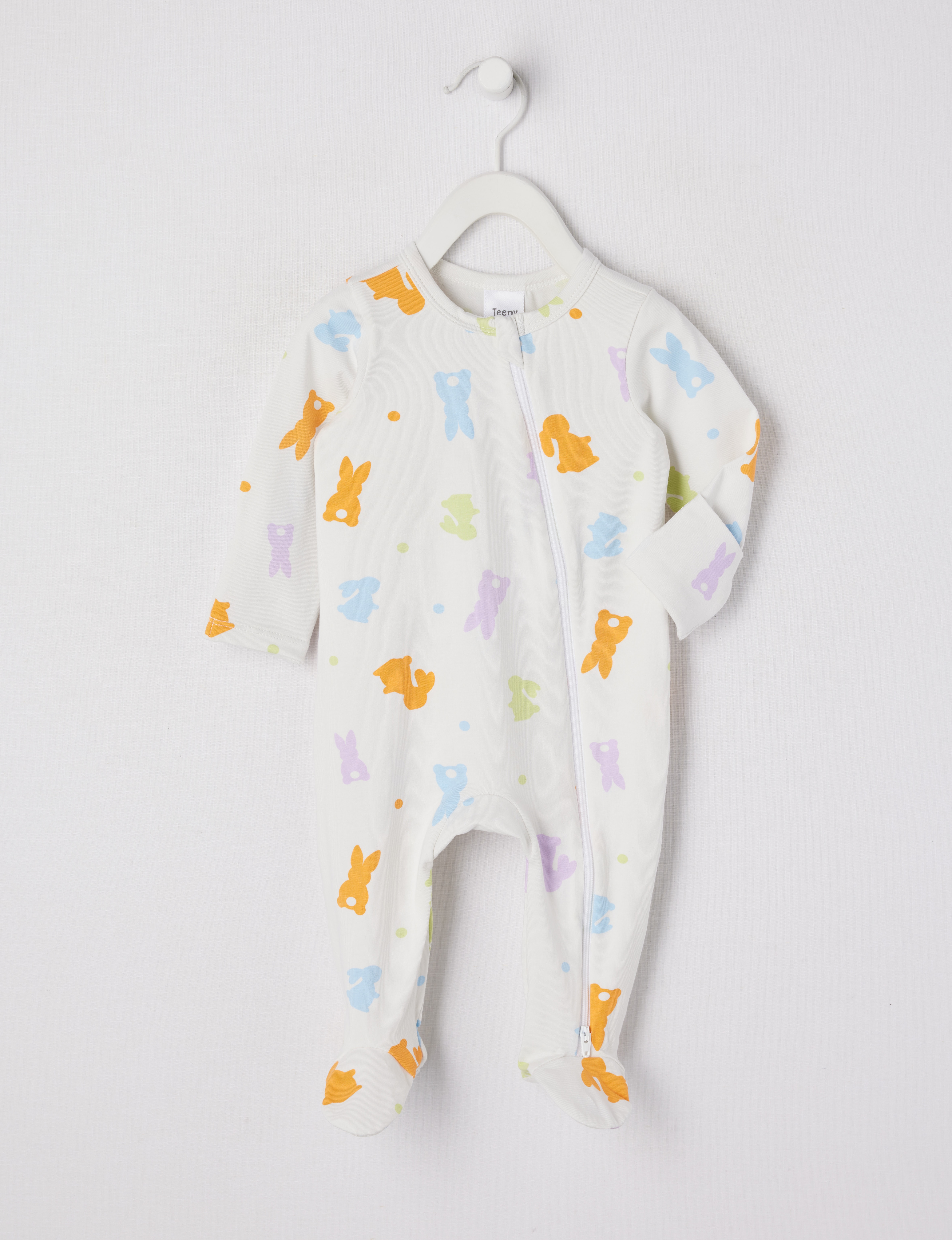 Teeny Weeny Sleep Bright Bunny Stretch Cotton Sleepsuit, Optic White product photo