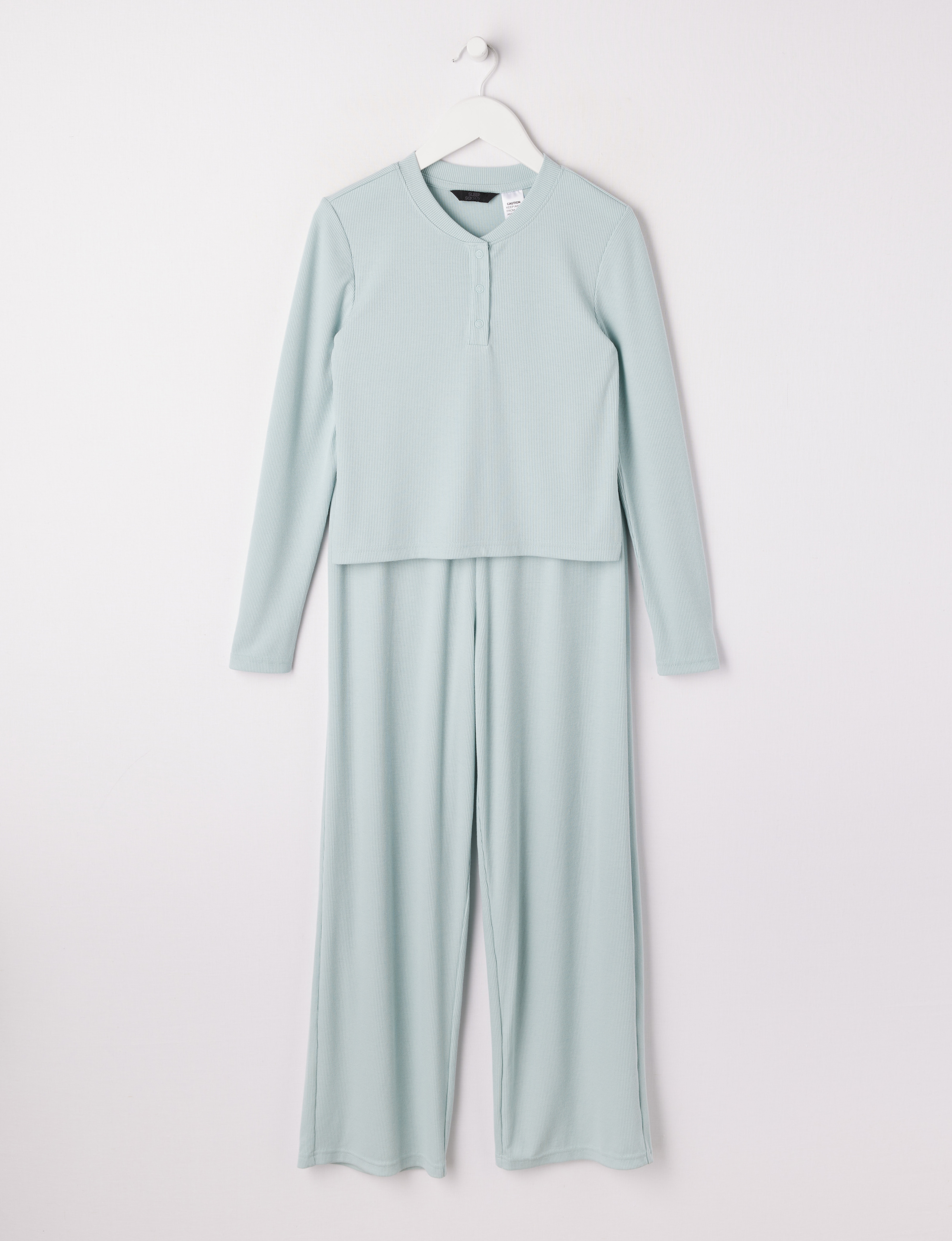 Sleep Squad Rib Henley PJ Set, Spearmint, 8-16 product photo