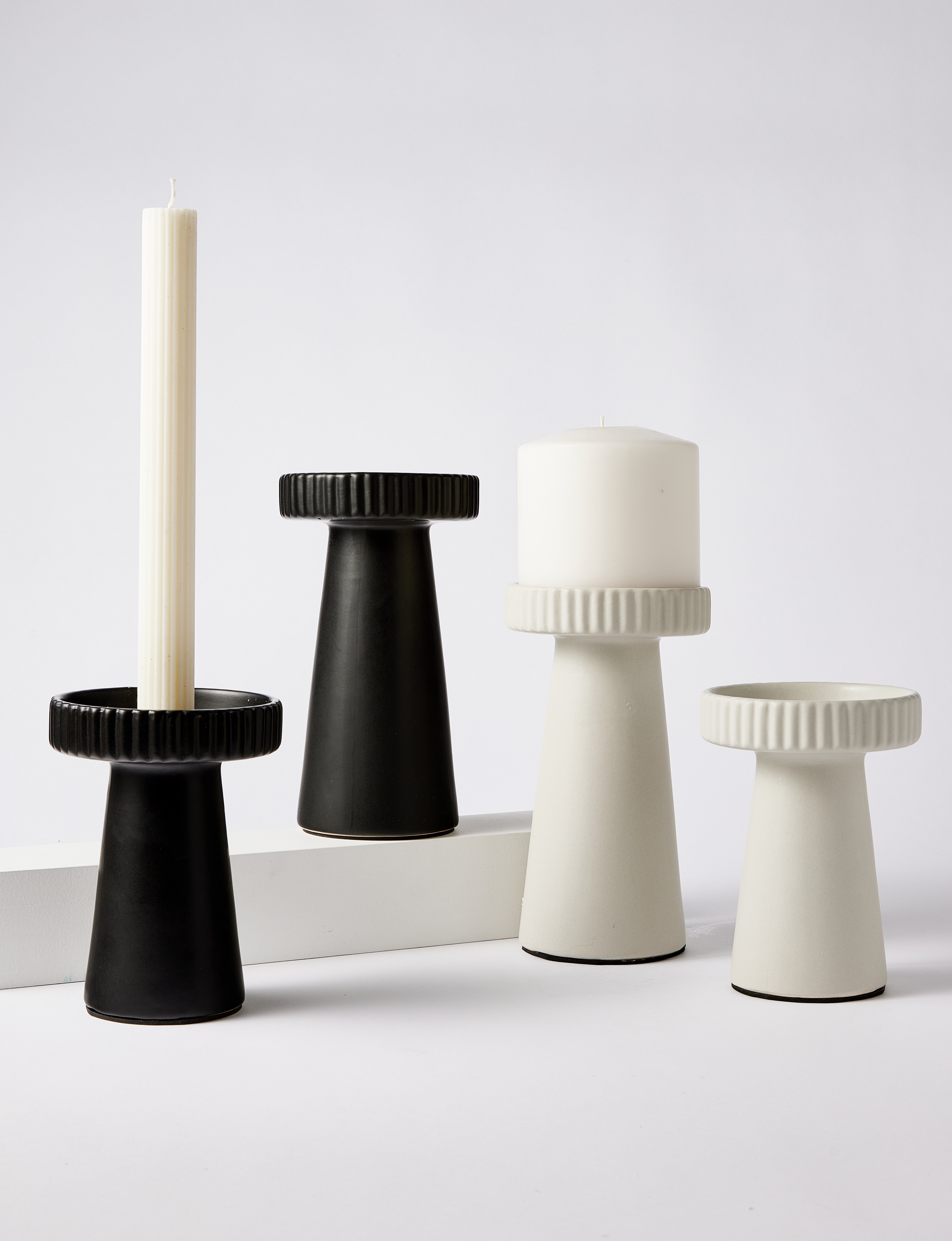 M&Co Rip Pillar Candle Holder, Large, Stone product photo