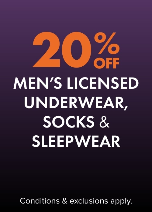 20% OFF Men's Licensed Underwear, Socks & Sleepwear