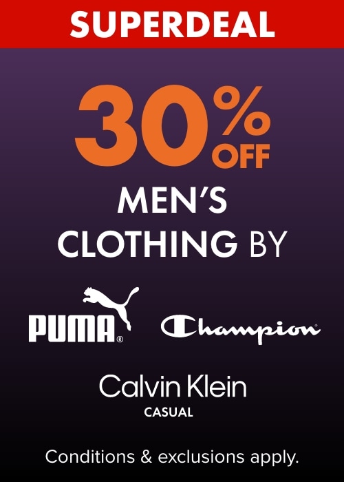 30% OFF Men's Clothing by Puma, Champion & Calvin Klein Casual