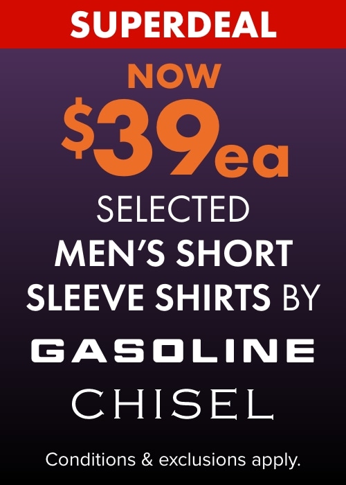 Now $39ea Selected Mens short sleeve shirts