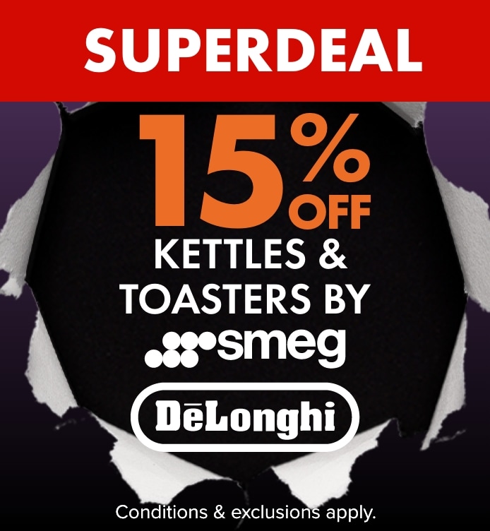 15% OFF Kettles and Toasters by Smeg and Delongi