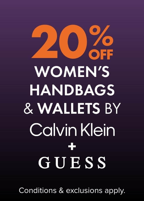 20% Off Womens Handbags and Wallets by Guess and Calvin Klein