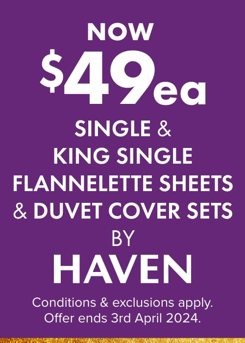 Now $49ea Single & King Single Flannelette Sheets & Duvet Cover Sets by Haven