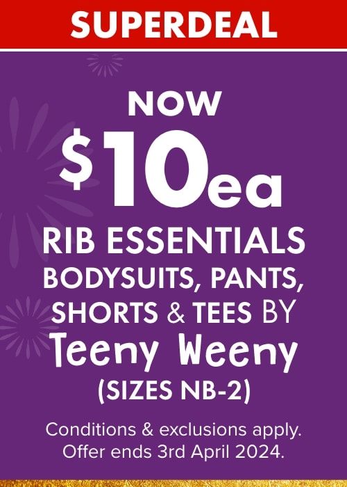 Now $10ea Rib Essentials Bodysuits, Pants & Tees by Teeny Weeny