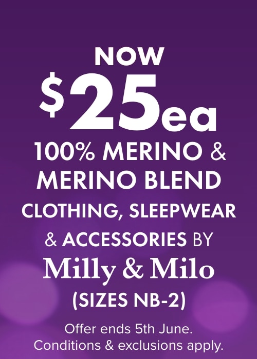 NOW $25ea 100% Merino & Merino Blend Clothing, Sleepwear & Accessories by Milly & Milo