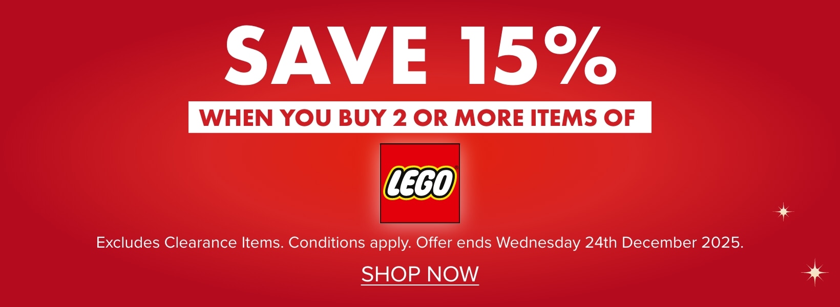 SAVE 15% when you buy 2 or more items of Lego