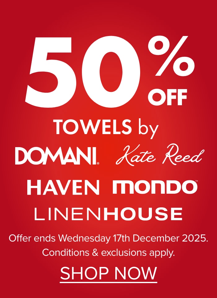 50% OFF Towels by Domani, Kate Reed, Haven, Linen House & Mondo