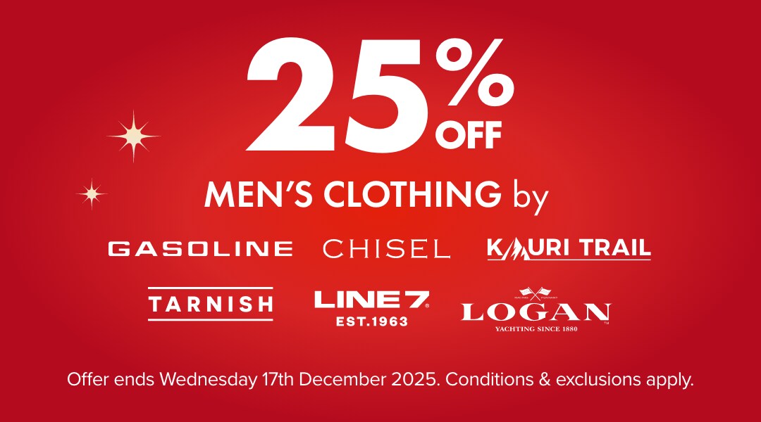 25% OFF Men’s Clothing by Gasoline, Chisel, Kauri Trail, Tarnish, Logan & Line 7