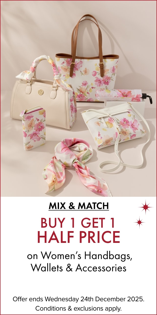 Buy 1 get 1 half price on women’s handbags, wallets and accessories
