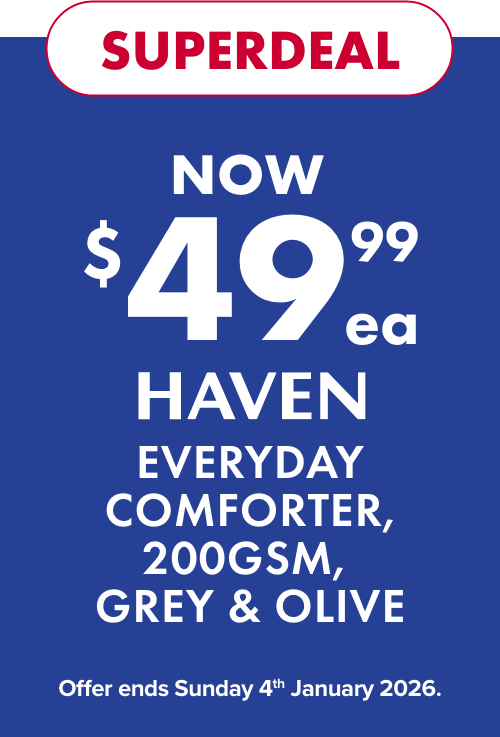 SUPERDEAL NOW $49.99ea Haven Everyday Comforter 200GSM, Grey & Olive