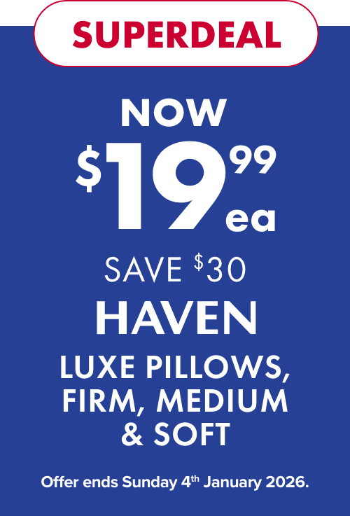 SUPERDEAL NOW $19.99ea SAVE $30 Haven Luxe Pillows, Firm, Medium & Soft