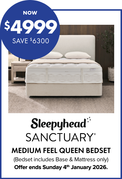 NOW $4999 SAVE $6300 Sleepyhead Sanctuary Medium Feel Queen Bedset