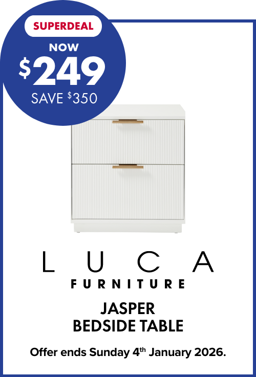 SUPERDEAL NOW $249 SAVE $350 LUCA Furniture Jasper Bedside Table