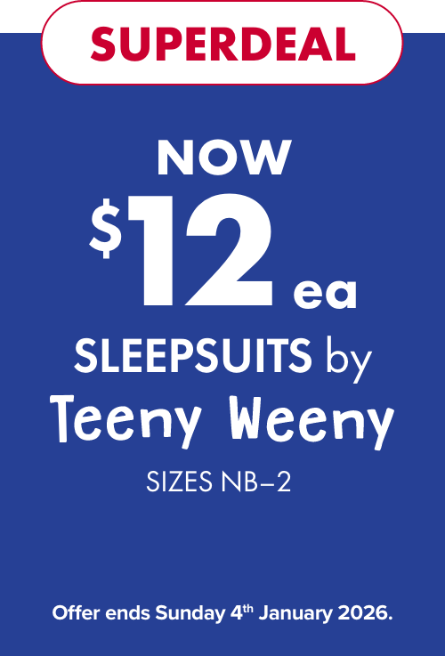 [SUPERDEAL] NOW $12ea Sleepsuits by Teeny Weeny Sizes NB-2.