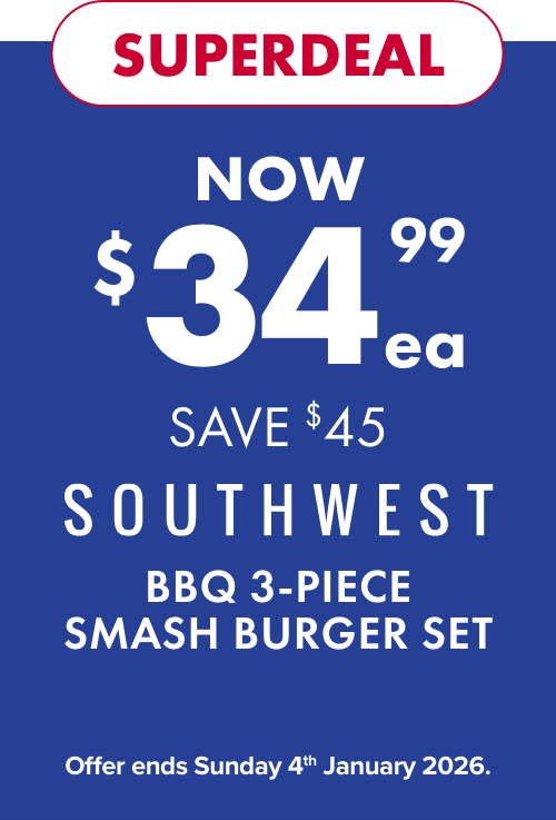 SUPERDEAL NOW $34.99ea SAVE $45 Southwest BBQ 3-Piece Smash Burger Set