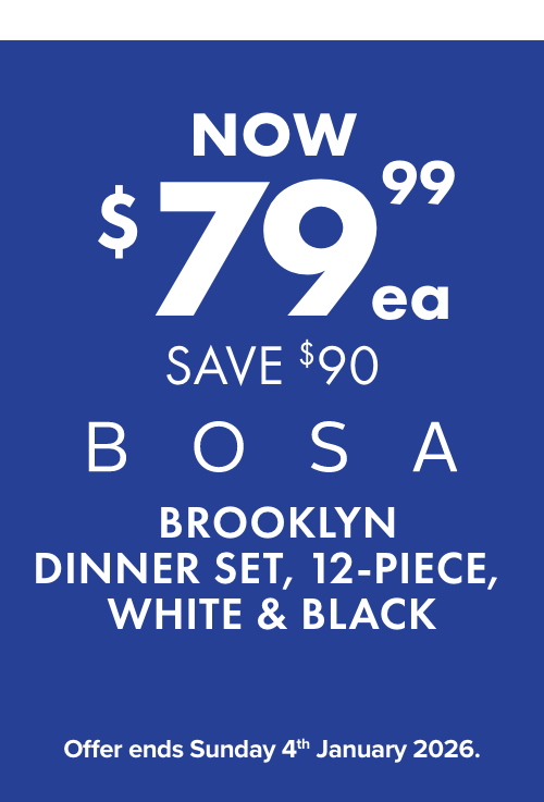 NOW $79.99ea SAVE $90 Bosa Brooklyn Dinner Set, 12-Piece, White & Black
