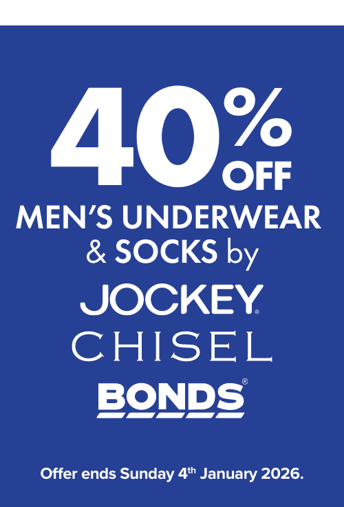 40% OFF Men's Underwear & Socks by Jockey, Bonds & Chisel