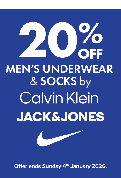 20% OFF Men’s Underwear & Socks by Nike, Calvin Klein & Jack & Jones
