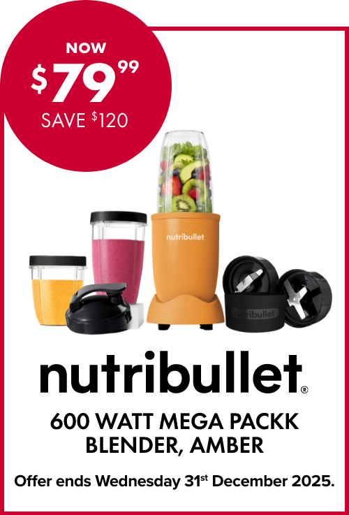 NOW $79.99 SAVE $120 NUTRIBULLET 600 WATT MEGA PACKK BLENDER, AMBER