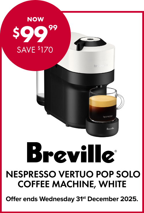 NOW $99.99 SAVE $170 BREVILLE NESPRESSO VERTUO POP SOLO COFFEE MACHINE, WHITE
