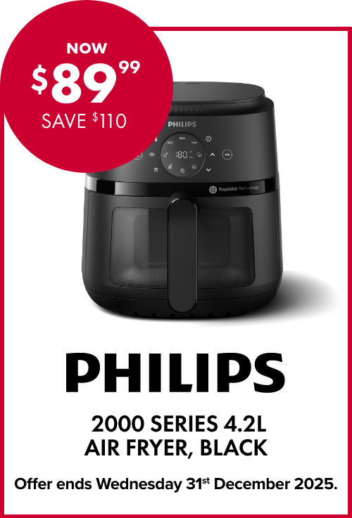 NOW $89.99 SAVE $110 PHILLIPS 2000 SERIES 4.2L AIR FRYER, BLACK