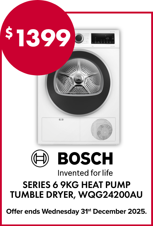Bosch Series 6 9kg Heat Pump Tumble Dryer, WQG24200AU