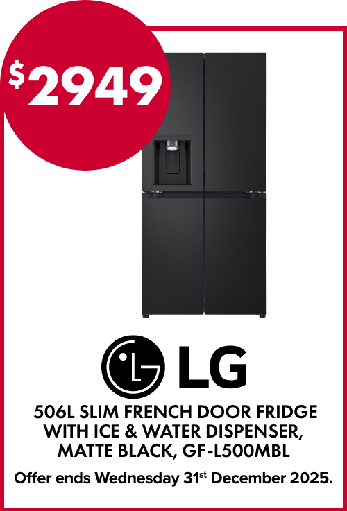LG Electronics 506L Slim French Door Fridge with Ice & Water Dispenser, Matte Black, GF-L500MBL