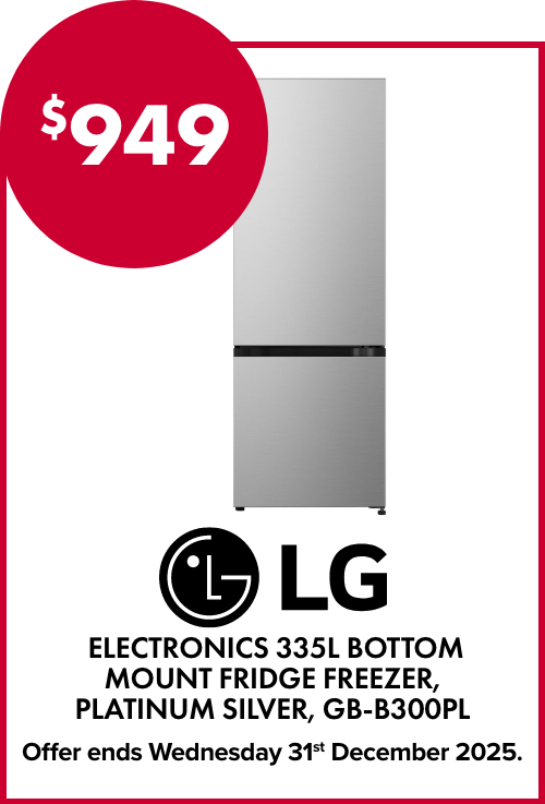 LG Electronics 335L Bottom Mount Fridge Freezer, Platinum Silver, GB-B300PL
