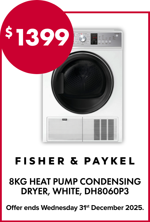 Fisher & Paykel 8kg Heat Pump Condensing Dryer, White, DH8060P3