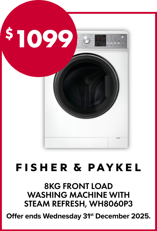Fisher & Paykel 8kg Front Load Washing Machine with Steam Refresh, WH8060P3