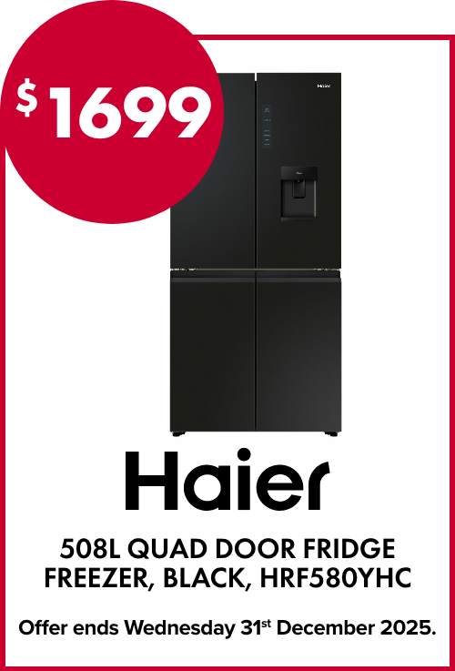 Haier 508L Quad Door Fridge Freezer, Black, HRF580YHC