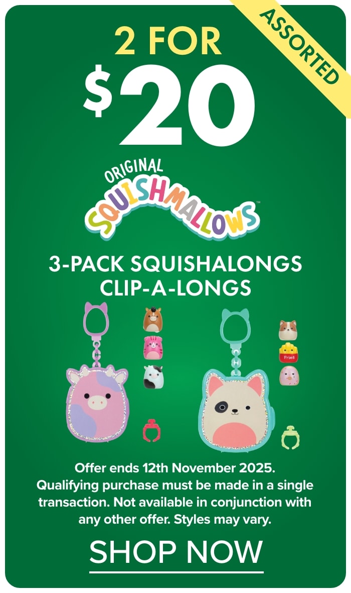 2 for $20 3 Pack Squishmallows Clip A Longs