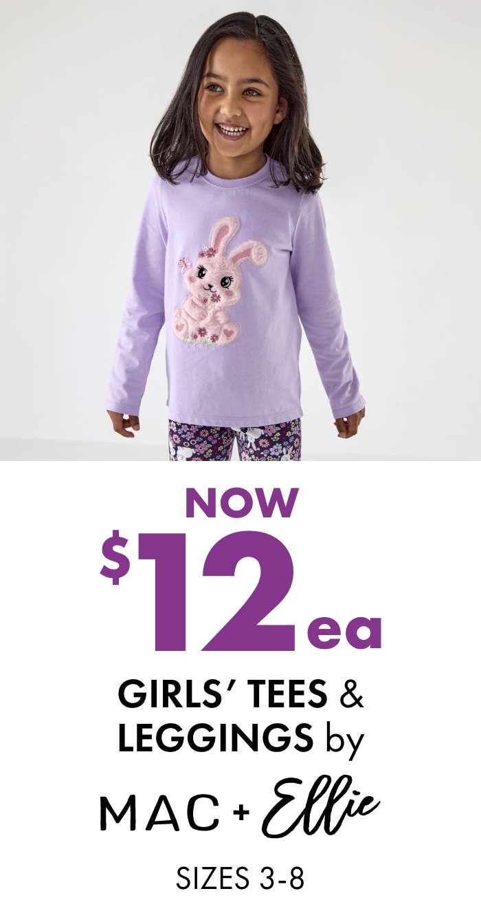 NOW $12ea Girls' Tees & Leggings by Mac & Ellie  Sizes 3-8