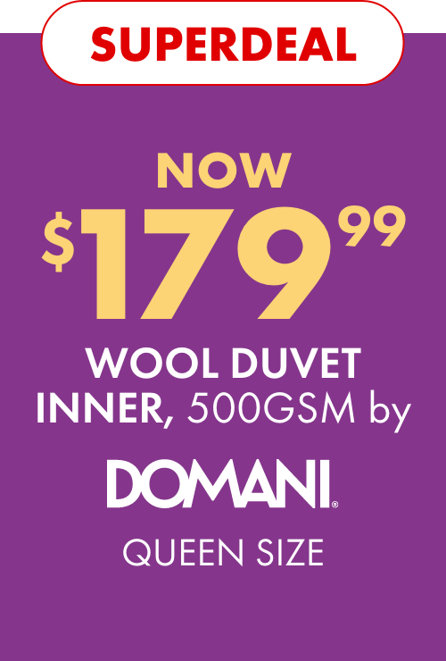 SUPERDEAL NOW $179.99 Wool Duvet Inner, 500GSM by Domani (Queen Size)
