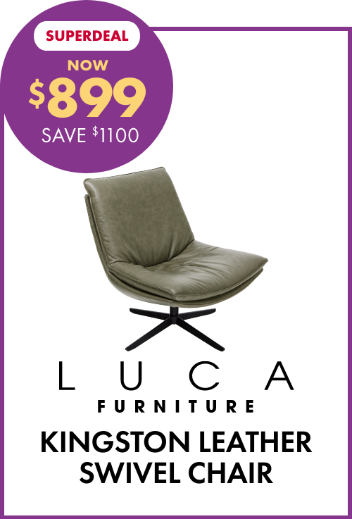 SUPERDEAL NOW $899 SAVE $1100 LUCA Furniture Kingston Leather Swivel Chair