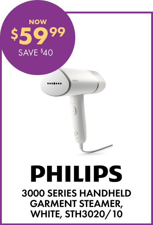 NOW $59.99 SAVE $40 Philips 3000 Series Handheld Garment Steamer, White, STH3020/10