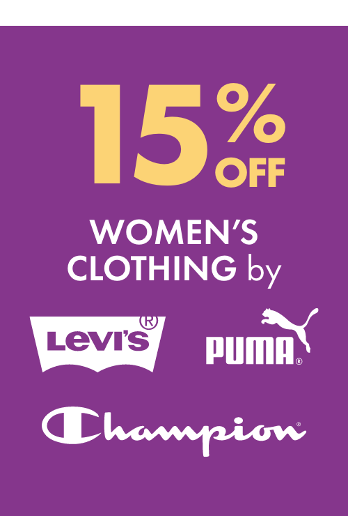 15% off Women's Clothing by Levis, Puma & Champion