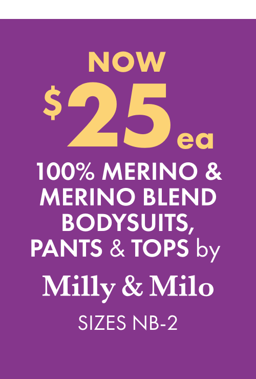 NOW $25ea 100% Merino & Merino Blend Bodysuits, Pants & Tops by MIlly & MIlo  Sizes NB-2