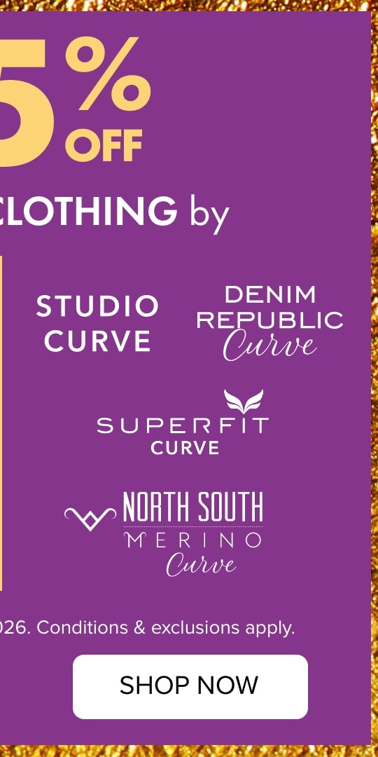 25% off Women's Clothing by Studio Curve, Denim Republic Curve, Superfit Curve & North South Curve