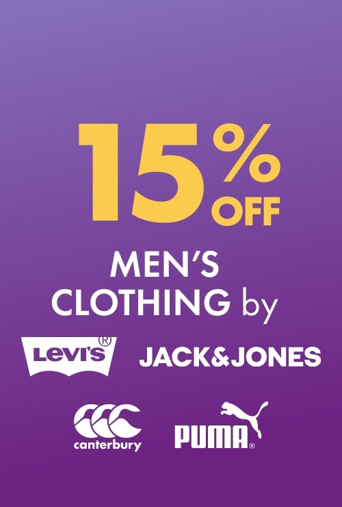 15% off Men's Clothing by Levis, Jack & Jones, Puma & Canterbury