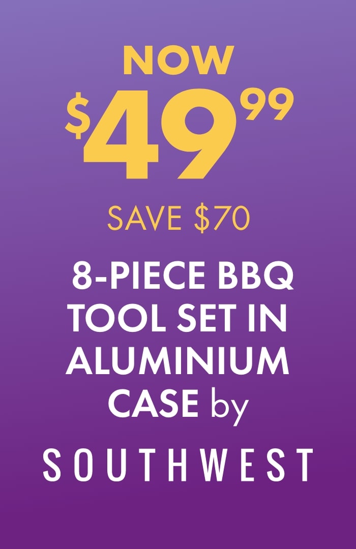 NOW $49.99 SAVE $70 8-Piece BBQ Tool Set in Aluminium Case by Southwest