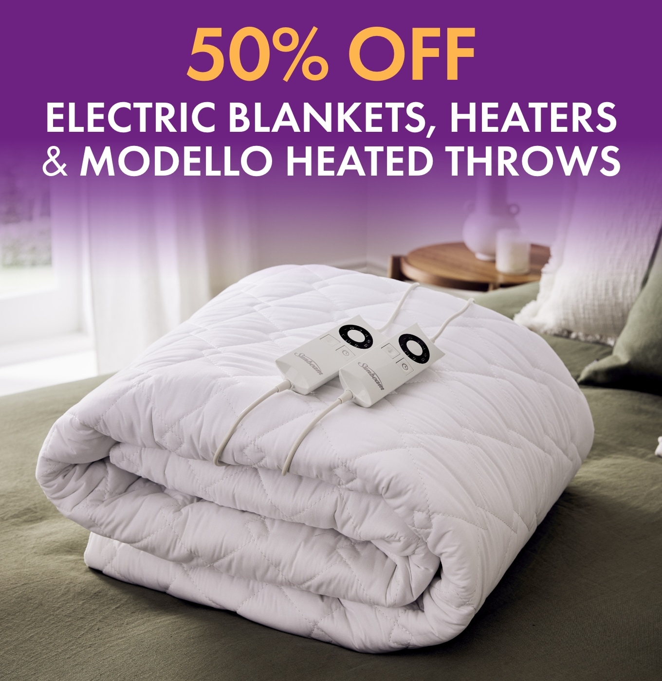 50% Off Electric Blankets, Heaters & Modello Heated Throws