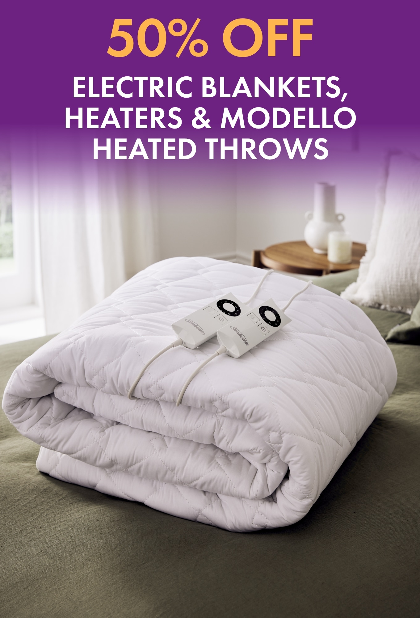 50% Off Electric Blankets, Heaters & Modello Heated Throws