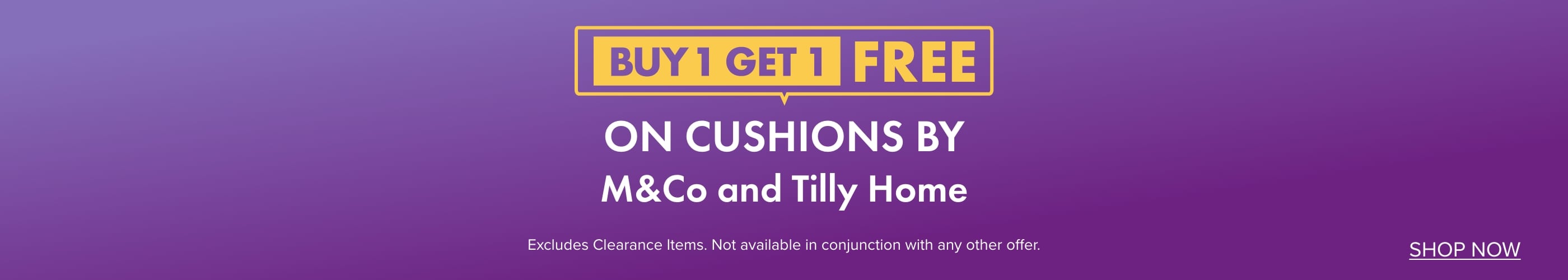 BUY 1 GET 1 FREE on Cushions by M&Co and Tilly Home
