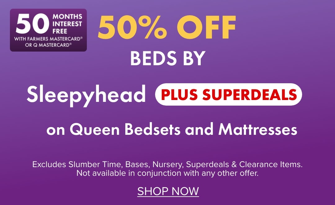50% OFF Beds by Sleepyhead PLUS SUPERDEALS on Queen Bedsets and Mattresses