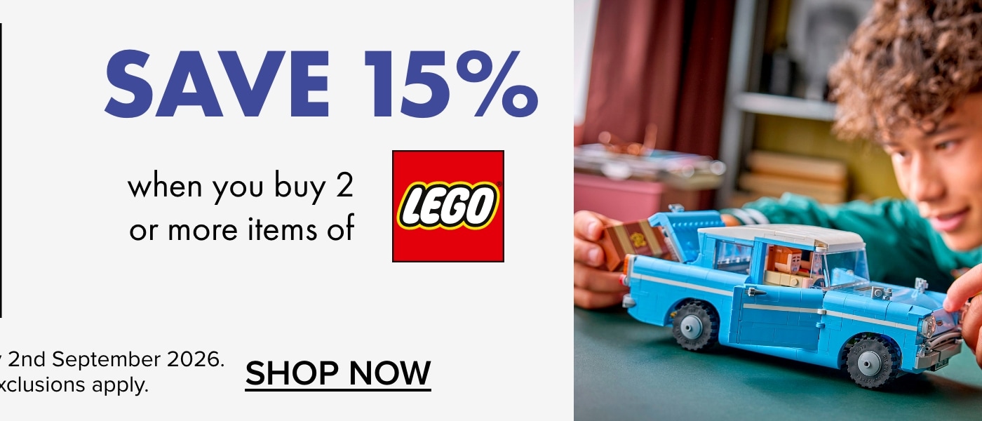 Save 15% when you buy 2 or more items of Lego